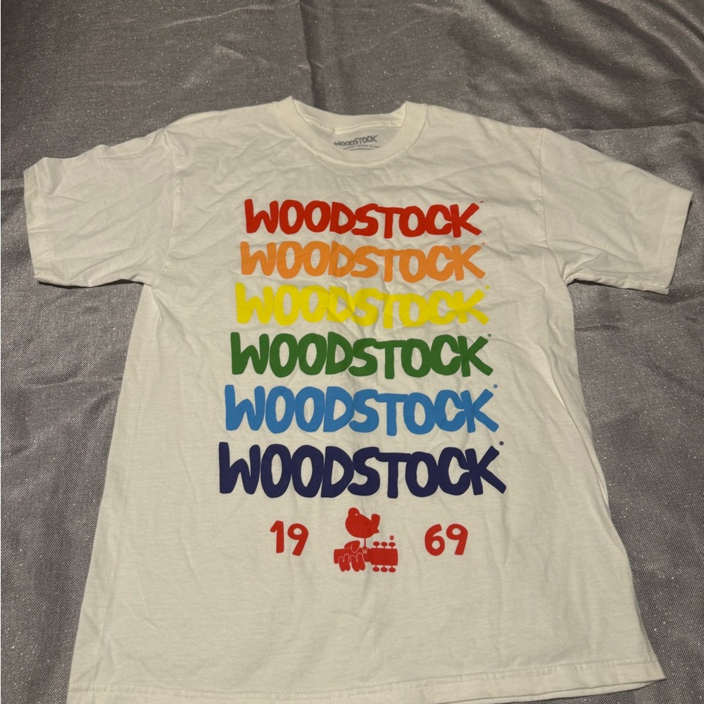 White and Red Woodstock Short Sleeve Tee